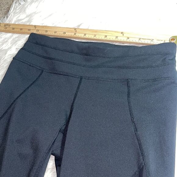 Athleta Sonar Capri Legging Solid Black Mesh Drawstring Crop Stretch Women Small - Picture 9 of 11